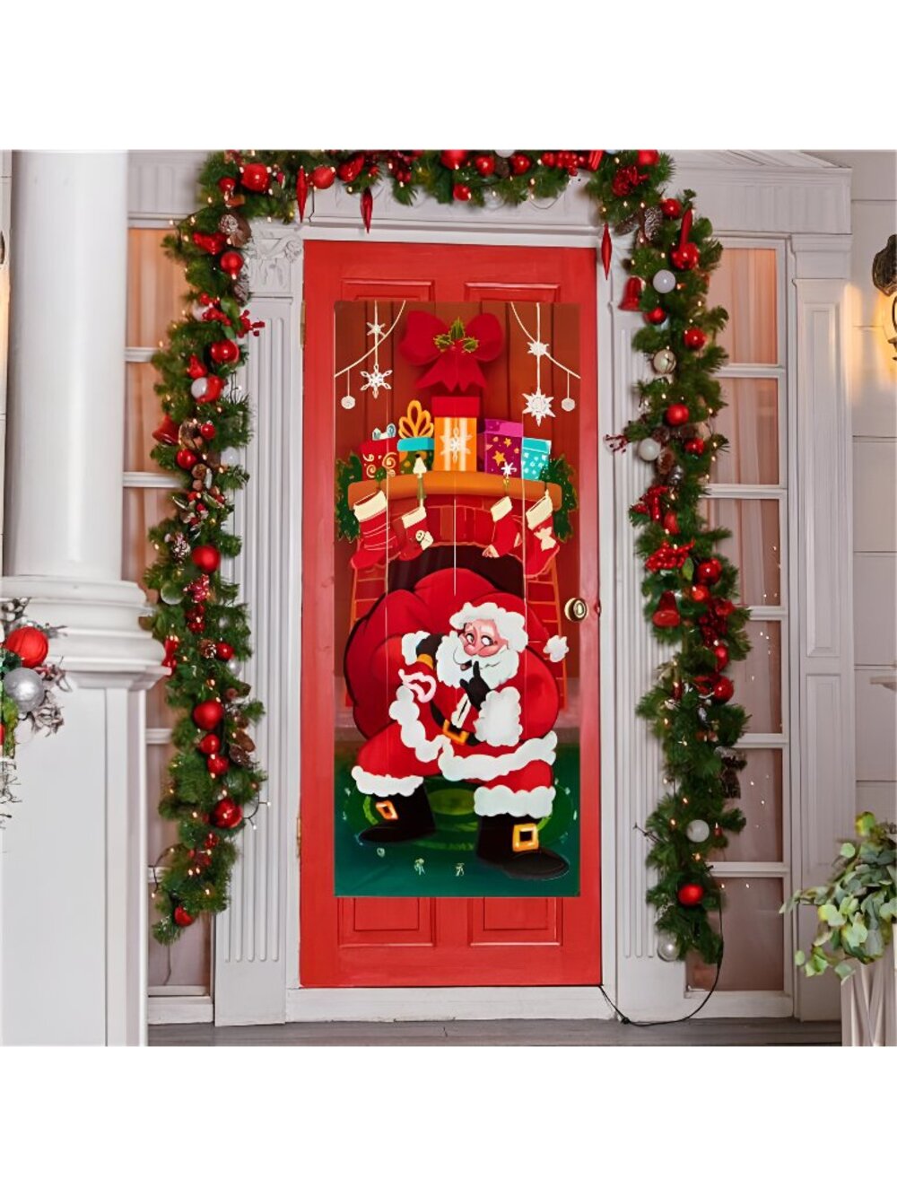 Christmas Santa with Gifts Window Door Cover Holiday House Decor 72X30 Inches